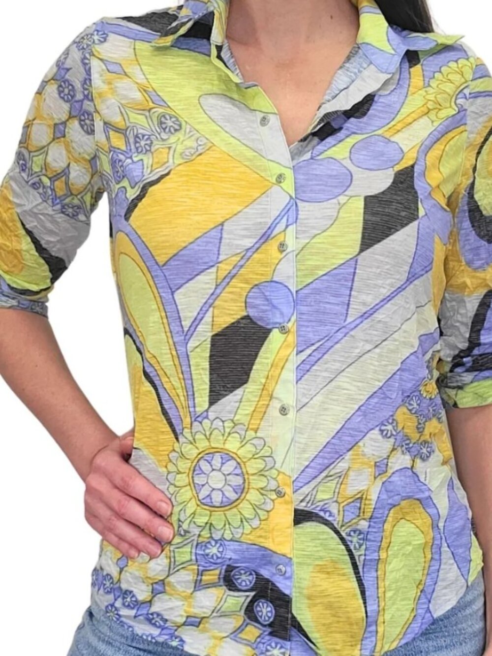 EUC David Cline Crushed Zest Abstract Print Snap Button-down, Sz - XS